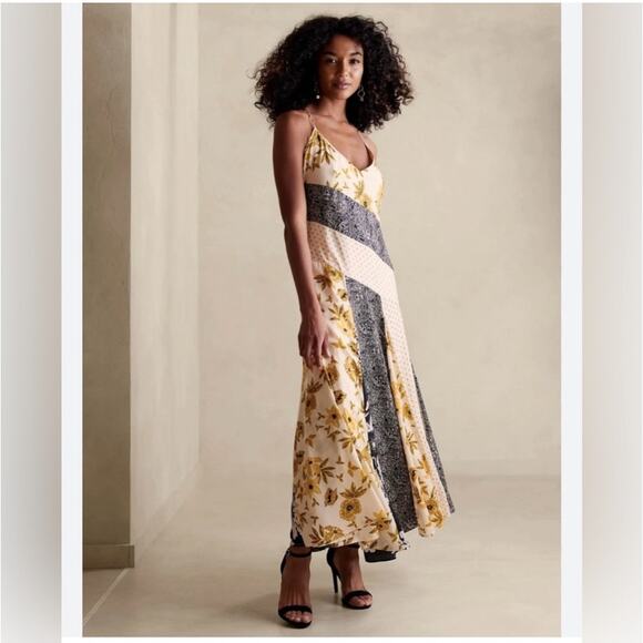 Banana Republic Mixed Print Patchwork Maxi Slip Dress Small Boho Resort Indie - Picture 1 of 9